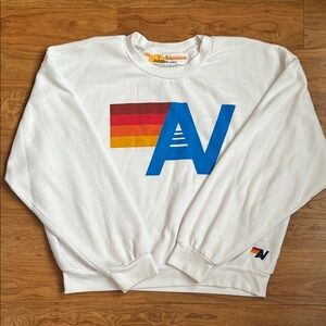 Aviator Nation White Sweater with Multicolor Logo